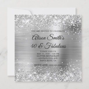 Glittery Silver Foil Monogram 40 & Fabulous Inbjudningar