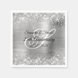 Glittery Silver Foil Monogrammed 25-årsjubileum Pappersservett