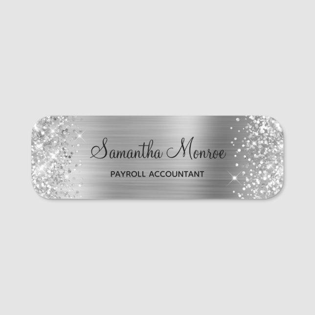 Glittery Silver Foil Namnbricka (Framsida)
