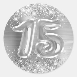 Glittery Silver Foil Number 15 Birthday Runt Klistermärke
