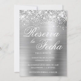 Glittery Silver Foil Photo Reserva La Fecha Inbjudningar