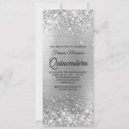 Glittery Silver Foil Quinceañera Inbjudningar