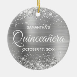 Glittery Silver Foil Quinceañera Julgransprydnad Keramik