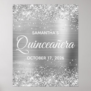 Glittery Silver Foil Quinceañera Välkommen Poster