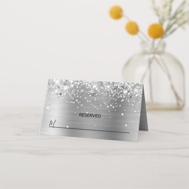 Glittery Silver Foil Reserved Placeringskort (Framsida)