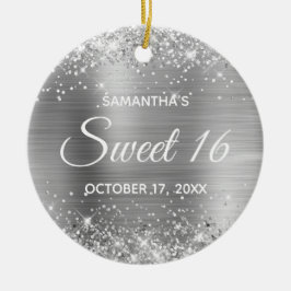 Glittery Silver Foil Sweet 16 Birthday Julgransprydnad Keramik