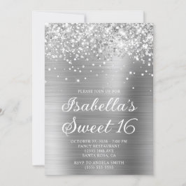 Glittery Silver Foil Sweet 16 Photo Inbjudningar