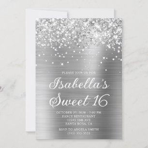 Glittery Silver Foil Sweet 16 Photo Inbjudningar