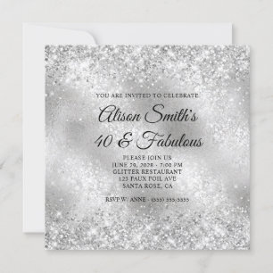 Glittery Silver Frosted Glass 40 & Fabulous Inbjudningar