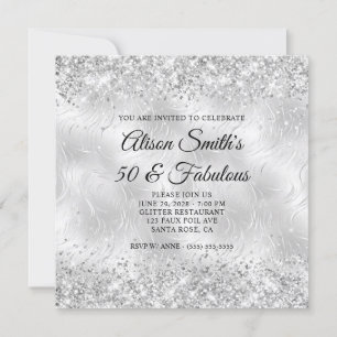 Glittery Silver Frosted Glass 50 & Fabulous Inbjudningar