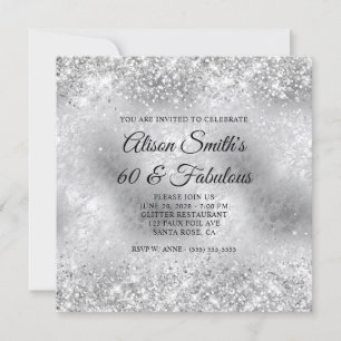 Glittery Silver Frosted Glass 60 & Fabulous Inbjudningar