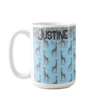 Glittery Silver Giraffe on Blue Personlig