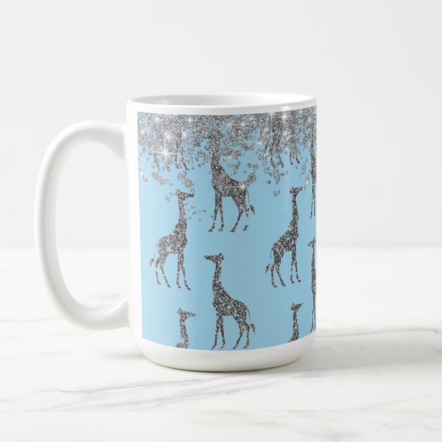 Glittery Silver Giraffe on Dreamy Blue Kaffemugg (Vänster)
