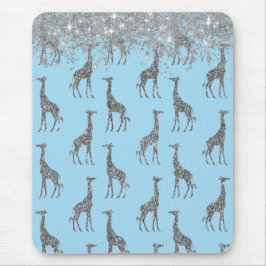 Glittery Silver Giraffe on Dreamy Blue Musmatta