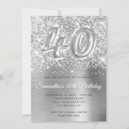 Glittery Silver Glam 40:e födelsedagen Inbjudningar
