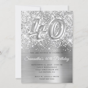 Glittery Silver Glam 40:e födelsedagen Inbjudningar