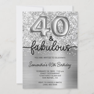 Glittery Silver Glam 40 och Fabulous Inbjudningar
