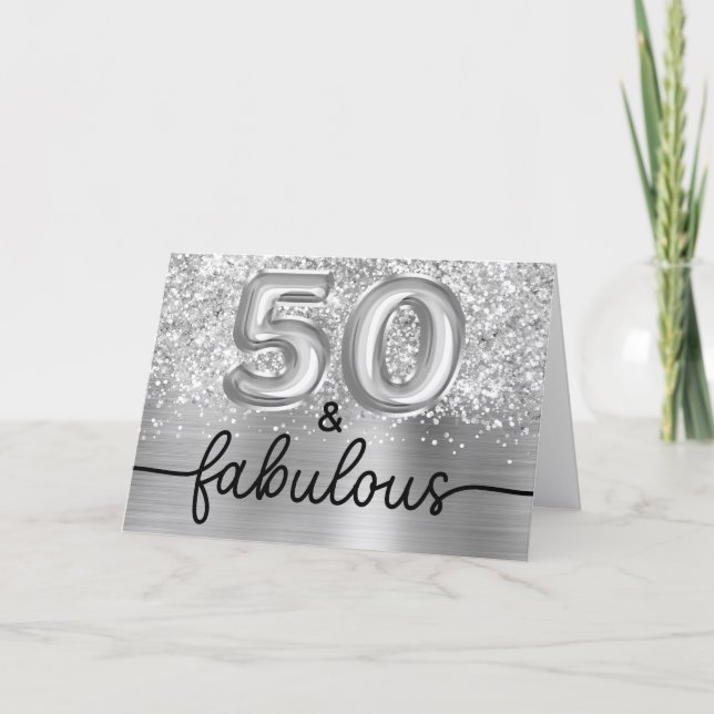 Glittery Silver Glam 50 and Fabulous Kort (Framsida)