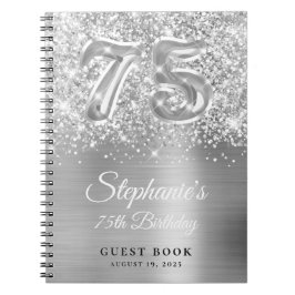 Glittery Silver Glam 75:e Birthday Guestbook Anteckningsbok