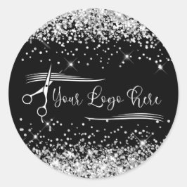 Glittery Silver Glam för din Logotyp Black Runt Klistermärke
