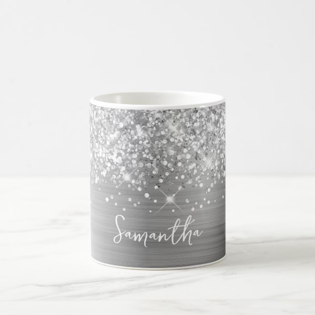Glittery Silver Glam Namn Kaffemugg (Center)
