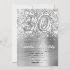 Glittery Silver Glam Number 30års födelsedag Inbjudningar