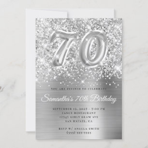 Glittery Silver Glam nummer 70:e födelsedagen Inbjudningar