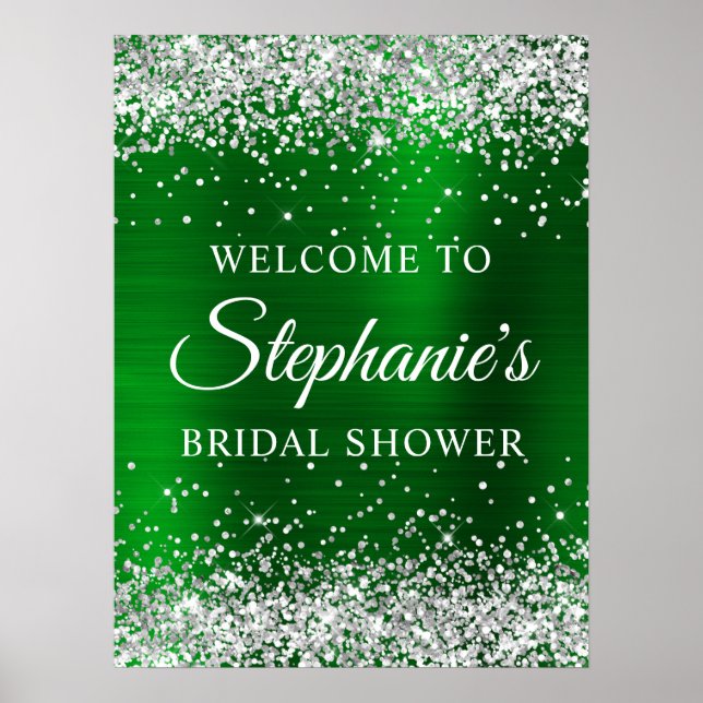 Glittery Silver Green Foil Bridal Shower Welcome Poster (Framsidan)