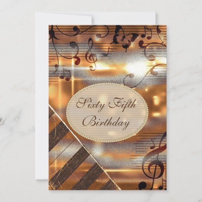 Glittery Silver & Guld Musik noter 65e Birthag Inbjudningar (Framsida)