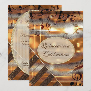 Glittery silver- & guldmusik noter Quinceañera Inbjudningar
