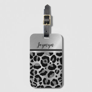 Glittery Silver Leopard Safari Print Bagagebricka