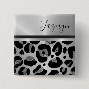 Glittery Silver Leopard Safari Print Knapp