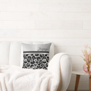 Glittery Silver Leopard Safari Print Kudde