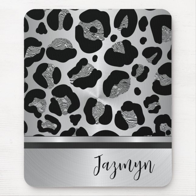 Glittery Silver Leopard Safari Print Musmatta (Framsidan)