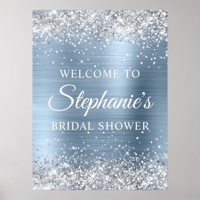 Glittery Silver Light Blue Foil Bridal Shower Poster (Framsidan)