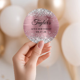 Glittery Silver Ljus rosa Foil 40:e födelsedagen Runt Klistermärke