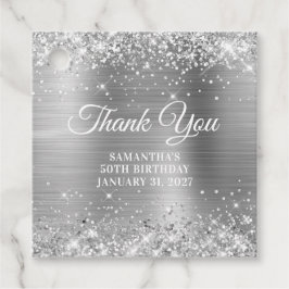 Glittery Silver Monogram 50:e födelsedagen Tack Gåvor Etiketter