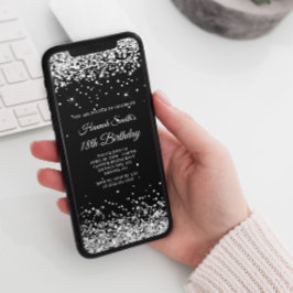 Glittery Silver och Black 18:e födelsedagen Inbjudningar