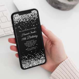 Glittery Silver och Black 18:e födelsedagen Inbjudningar