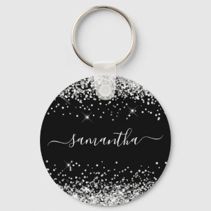 Glittery Silver och Black Girly Namn Nyckelring