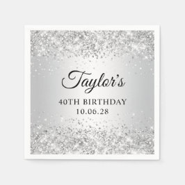 Glittery Silver Ombre 40:e födelsedagen Pappersservett
