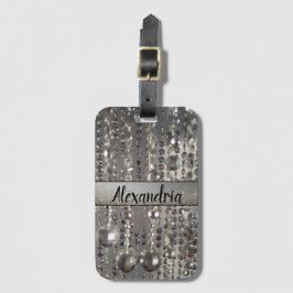 Glittery Silver Pärlor Personlig Bagagebricka