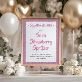 Glittery Silver Ram Namnteckning Mocktail Rosa Poster