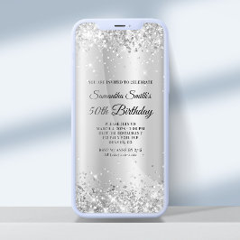Glittery Silver Shimmer Ombre 50:e födelsedagen Inbjudningar