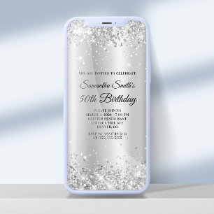 Glittery Silver Shimmer Ombre 50:e födelsedagen Inbjudningar