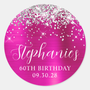 Glittery Silver Shock rosa Foil 60:e födelsedagen Runt Klistermärke