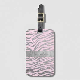 Glittery Silver Zebra tryck på Rosa Personlig Bagagebricka