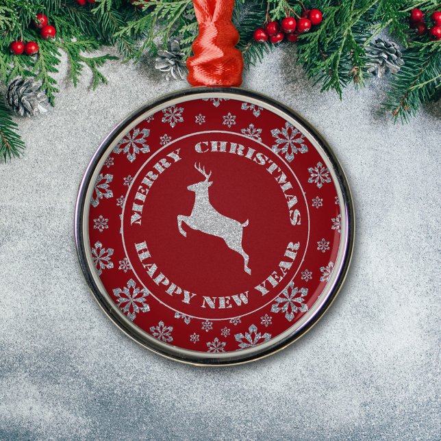 Glittery Snowflake Silver Reindeer Julgransprydnad Metall (Skapare uppladdad)