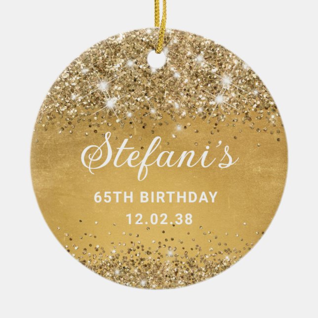 Glittery Soft Gold Foil 65e Birthday Classic Cera Julgransprydnad Keramik (Framsidan)