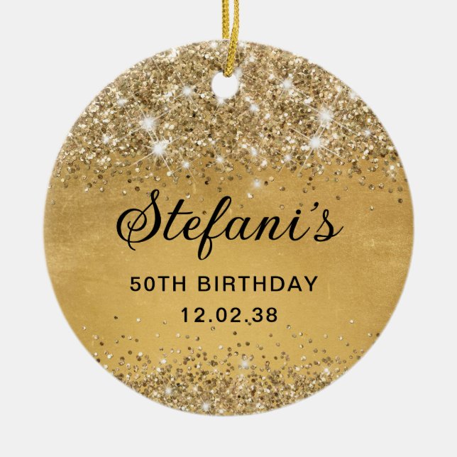 Glittery Soft Gold Foil 65e Birthday Classic Julgransprydnad Keramik (Framsidan)